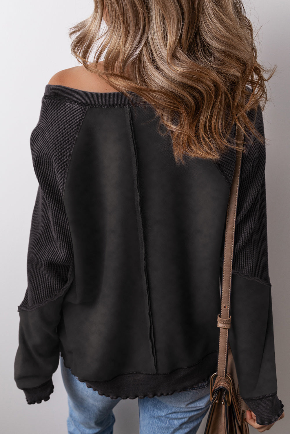 Oversized Waffle Sweatshirt (Black)