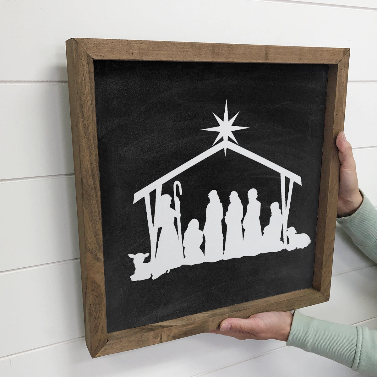 Nativity Black Canvas Wooden Frame Decor