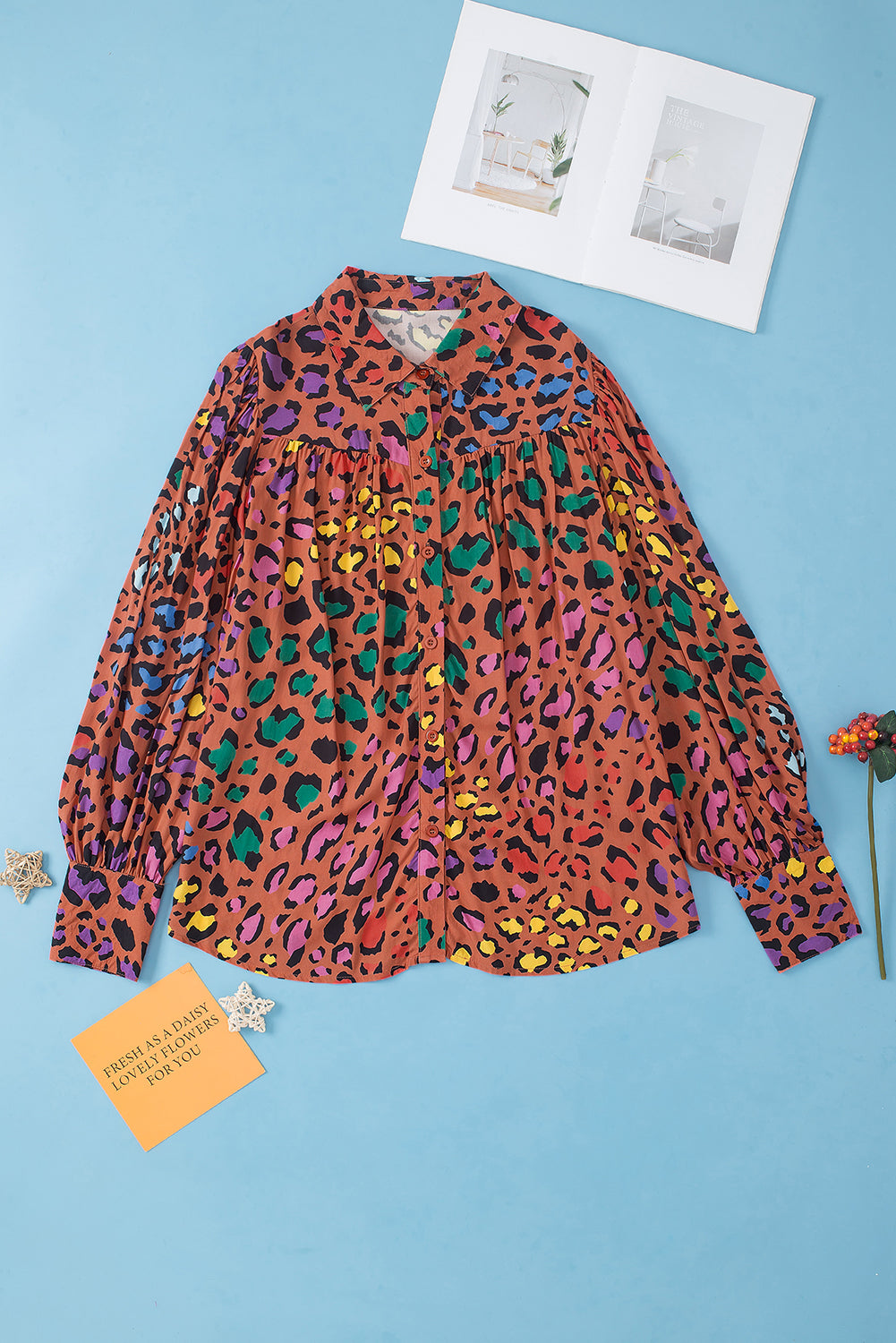 Leopard Button Up Top (In-Stock) - L, XL