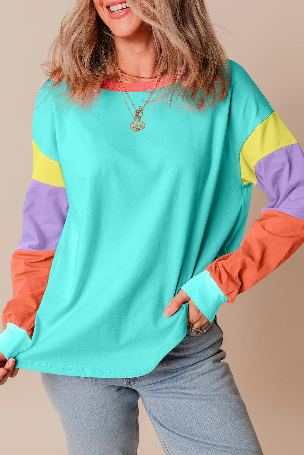 Teal Sherbet Stripe Oversized Top
