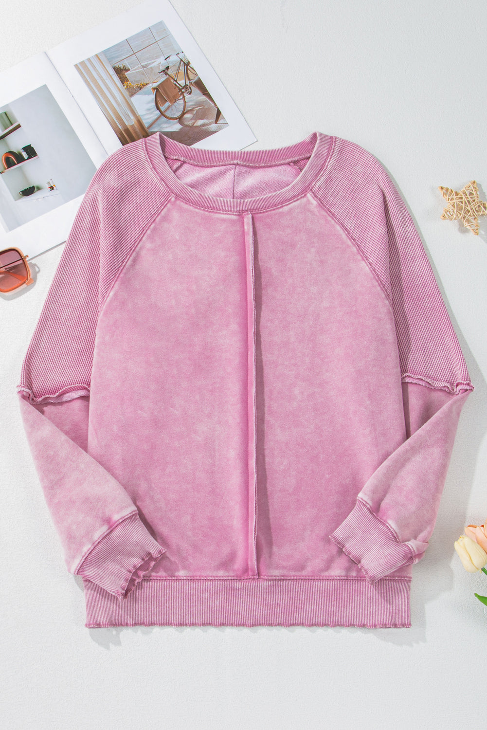 Oversized Waffle Sweatshirt (Pink)
