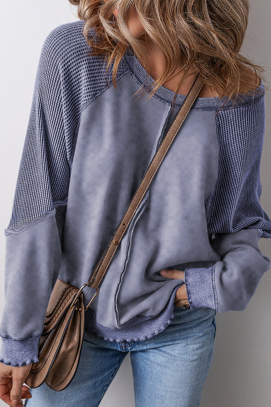 Oversized Waffle Sweatshirt (Blue)