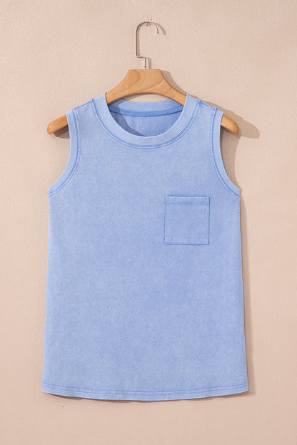 Mineral Wash Patch Tank Top (Blue)