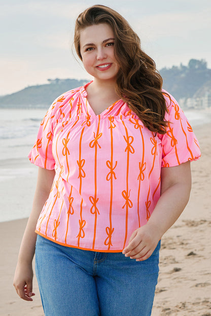 Pink Peach Bow Bliss Top (Plus)