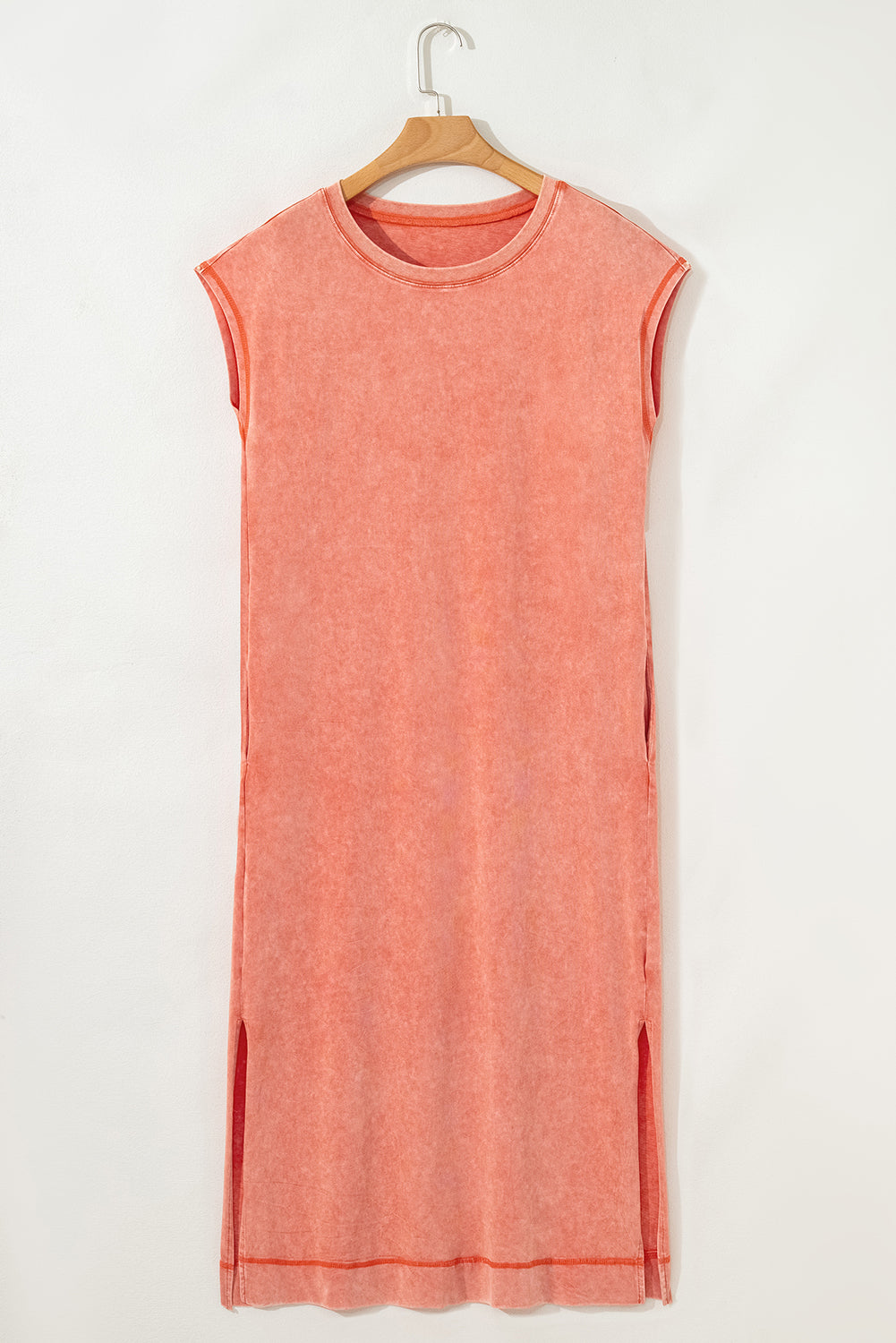 Mineral Wash Pocket Shirt Long Dress (Orange)