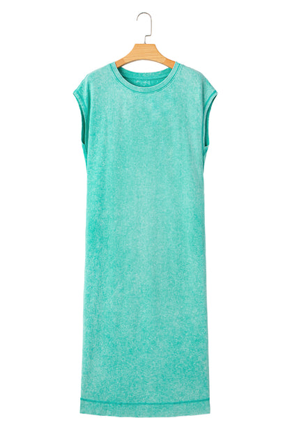 Mineral Wash Pocket Shirt Long Dress (Aqua)