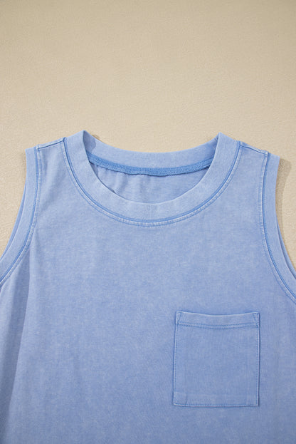 Mineral Wash Patch Tank Top (Blue)