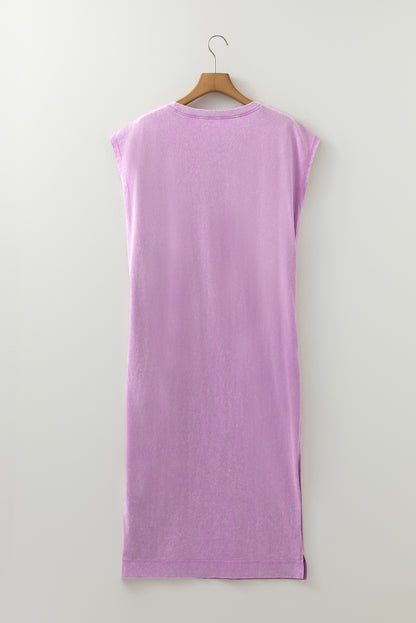 Mineral Wash Pocket Shirt Long Dress (Orchid)