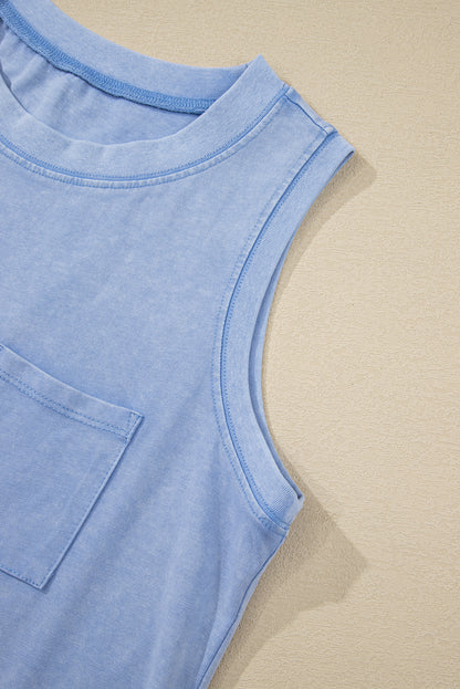 Mineral Wash Patch Tank Top (Blue)