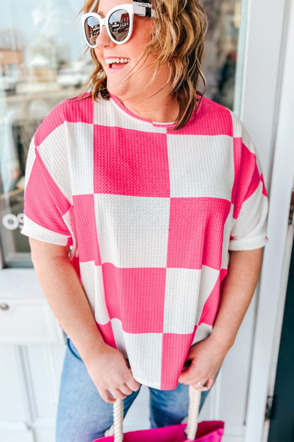 Pink Check Mate Waffle Top (Plus)