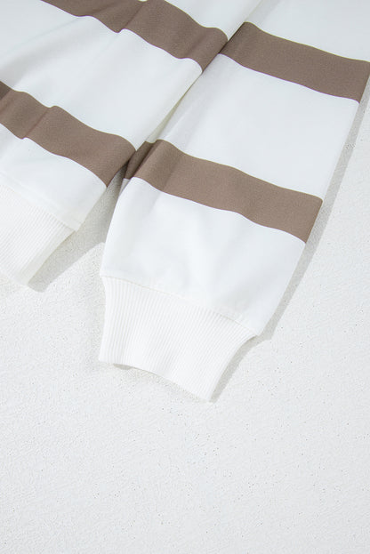 Beige Striped Drop Shoulder Pullover and Jogger Pants Set