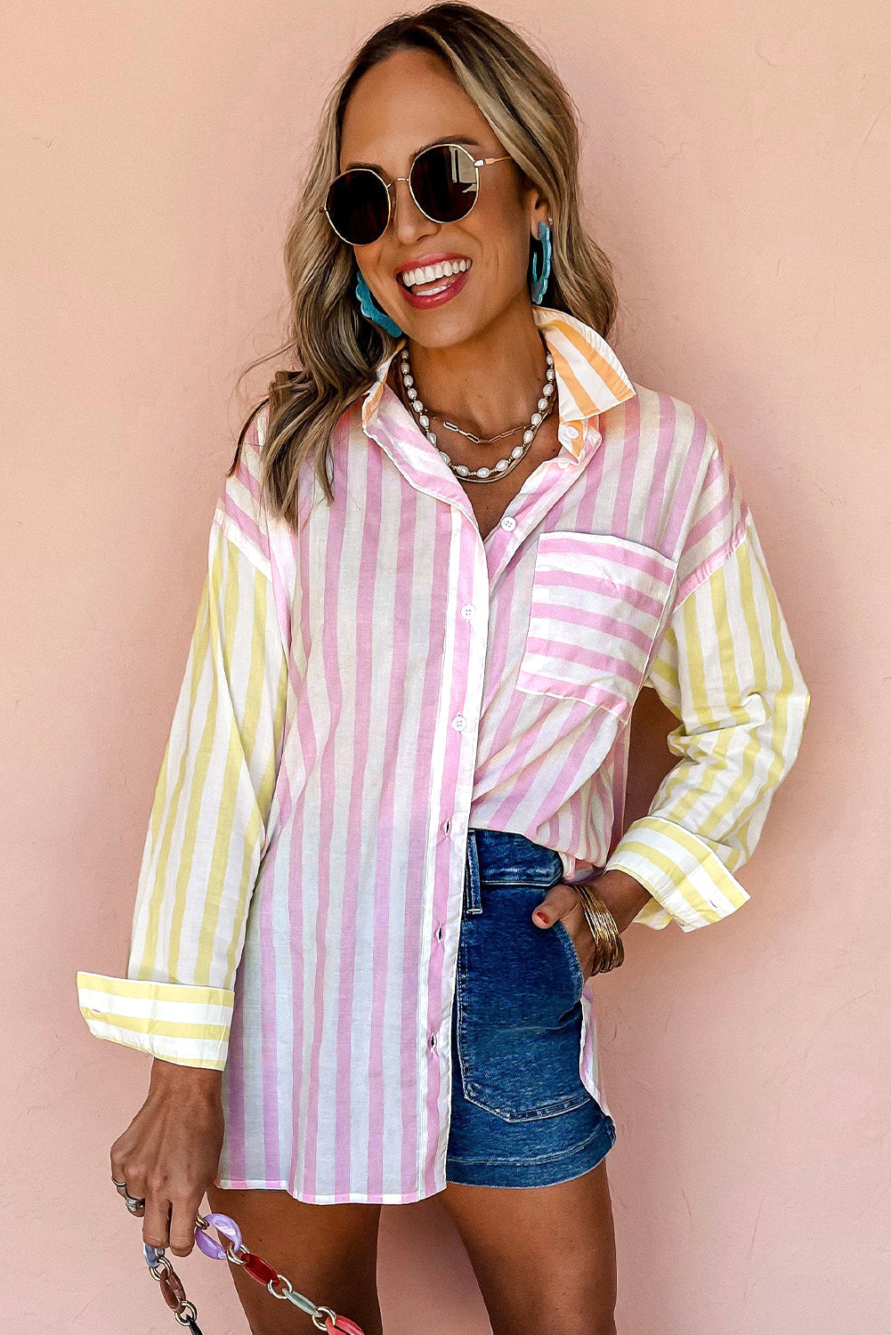 Sunburst Stripes Button Top