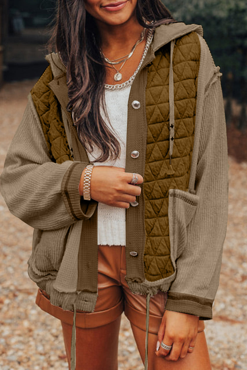 Carrie Quilt Hoodie (Brown/Ivory)
