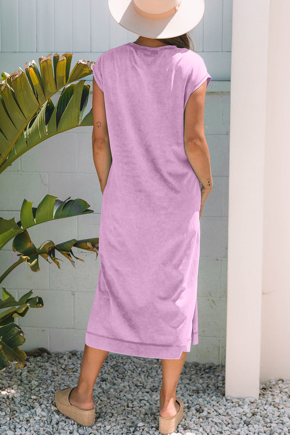 Mineral Wash Pocket Shirt Long Dress (Orchid)