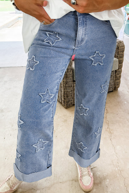 Foiled Star Patchwork Straight Leg Loose Jeans