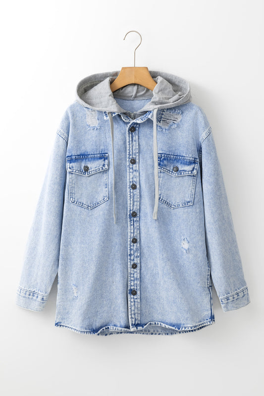 Oversized Hooded Denim Zipper Jacket