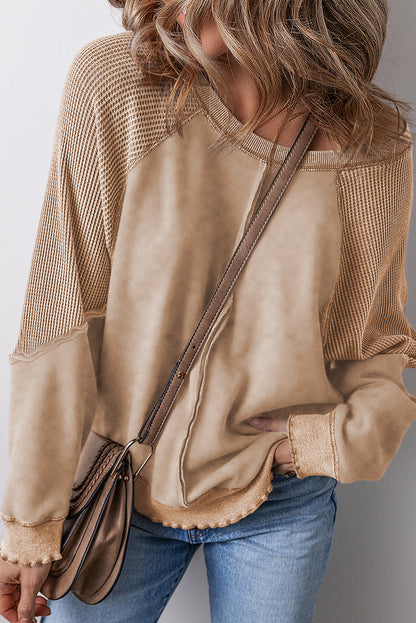 Oversized Waffle Sweatshirt (Tan)