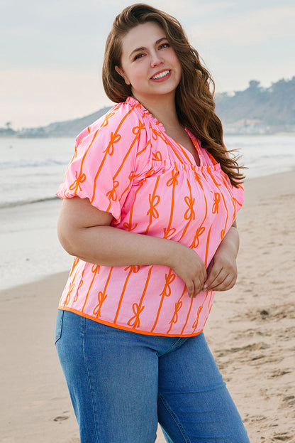 Pink Peach Bow Bliss Top (Plus)