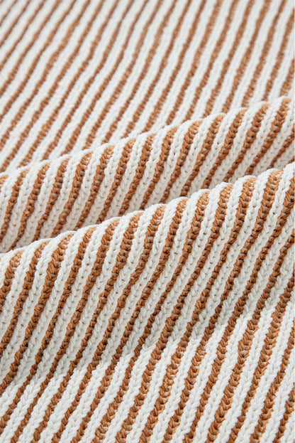 Beige Striped Knit Contrast Loose Sweater