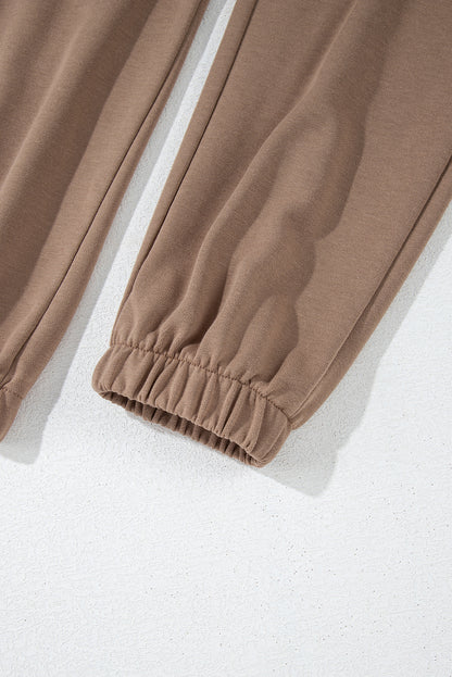 Beige Striped Drop Shoulder Pullover and Jogger Pants Set