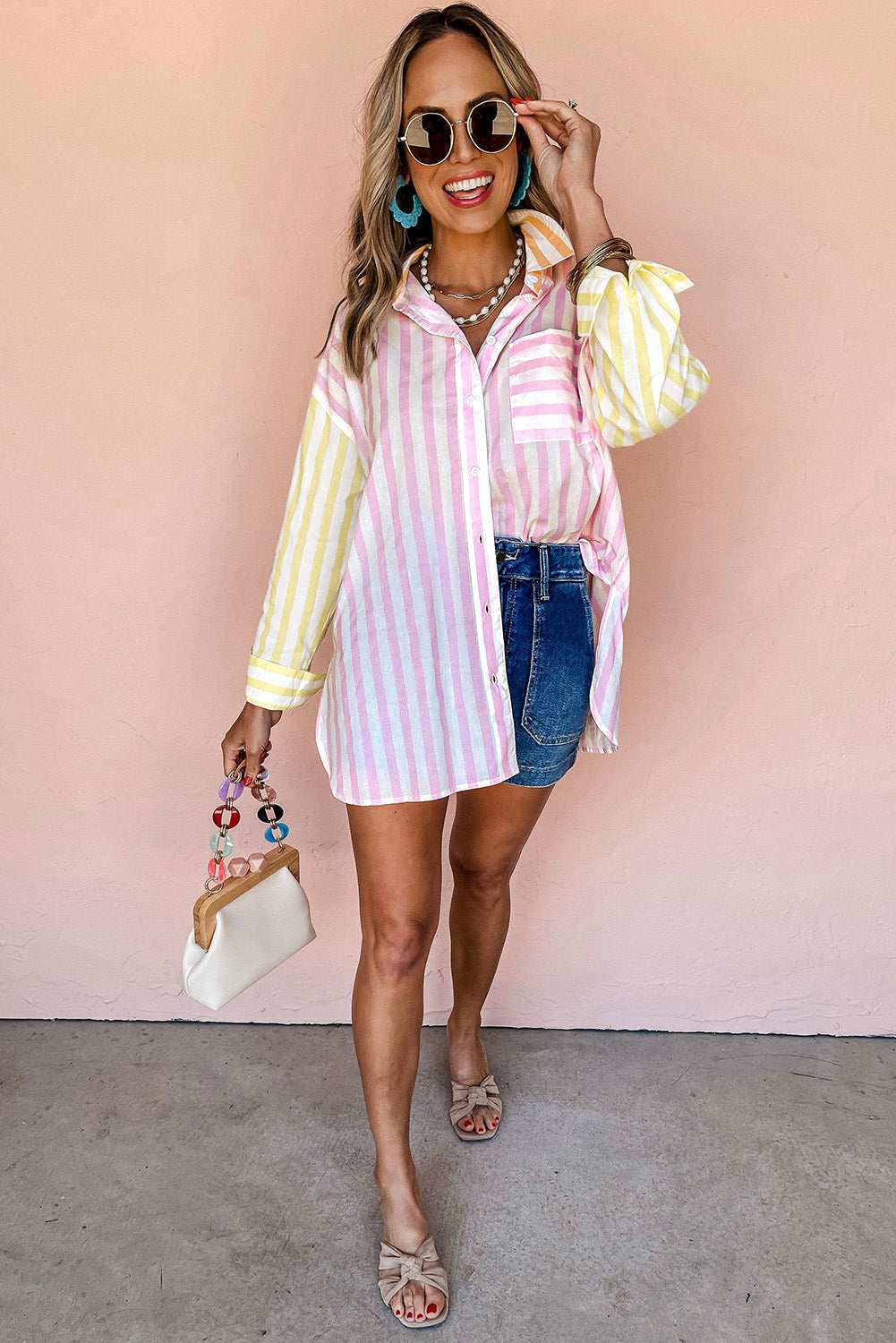 Sunburst Stripes Button Top