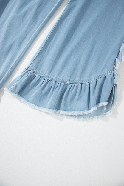 Light Wash Ruffled Wide Leg Jeans
