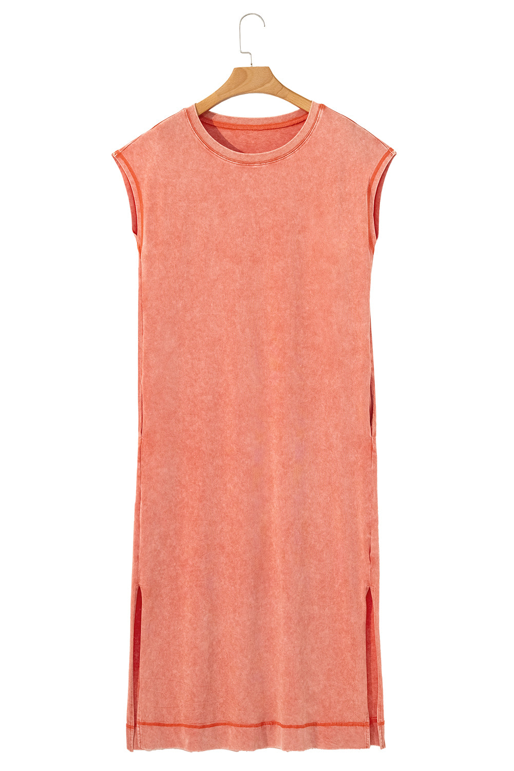 Mineral Wash Pocket Shirt Long Dress (Orange)