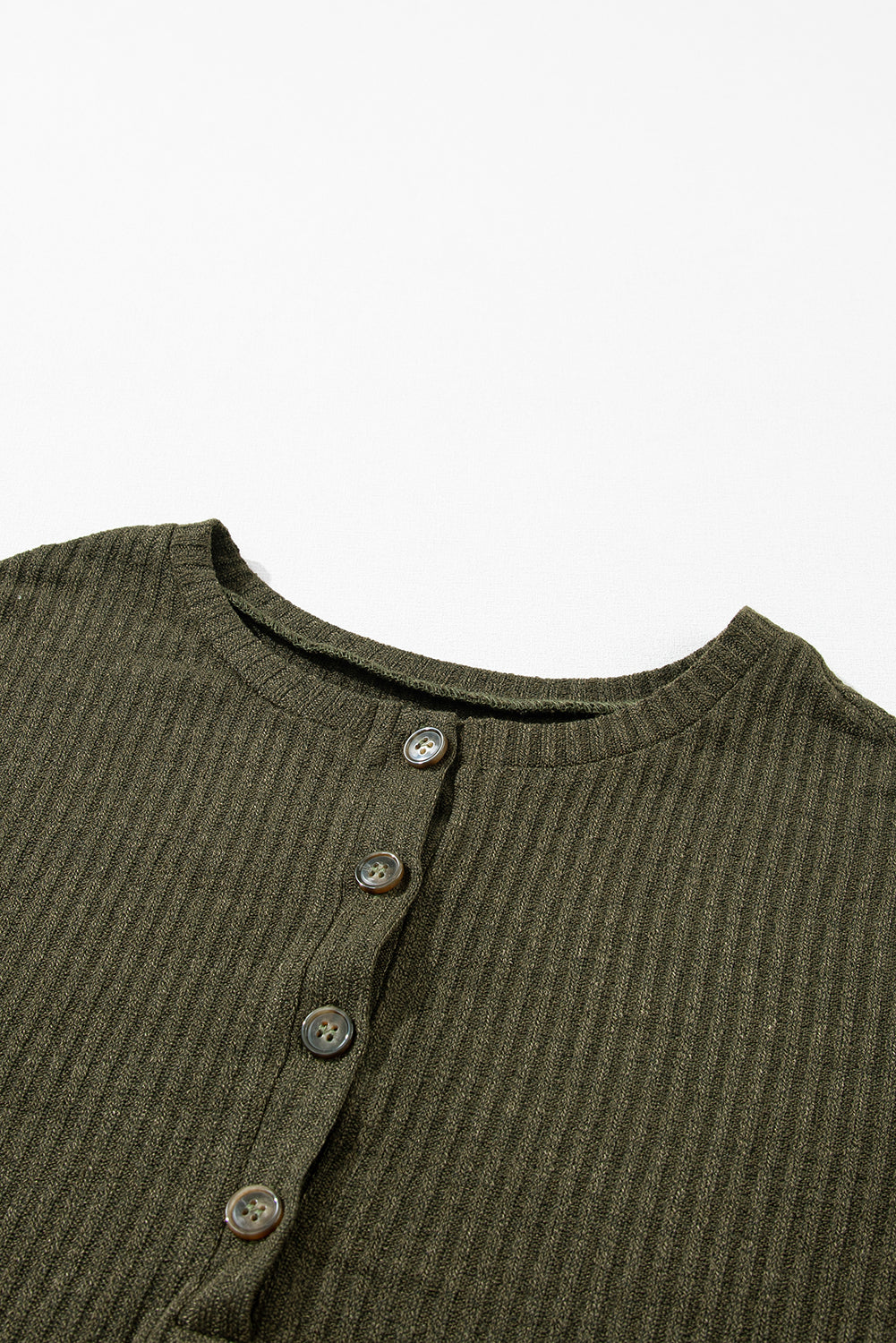 Ribbed Textured Henley Top (Jungle Green)