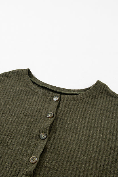 Ribbed Textured Henley Top (Jungle Green)