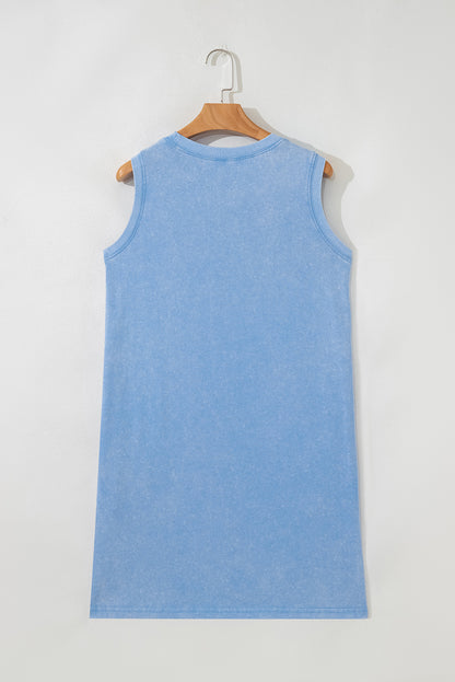 Mineral Wash Pocket Tank Dress (Blue)