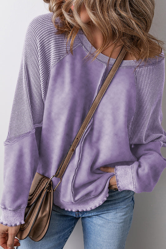 Oversized Waffle Sweatshirt (Purple)