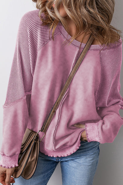 Oversized Waffle Sweatshirt (Pink)