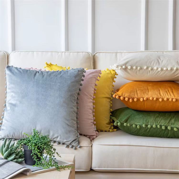 Velvet Dream Pom Pillow Cover (12 Colors)