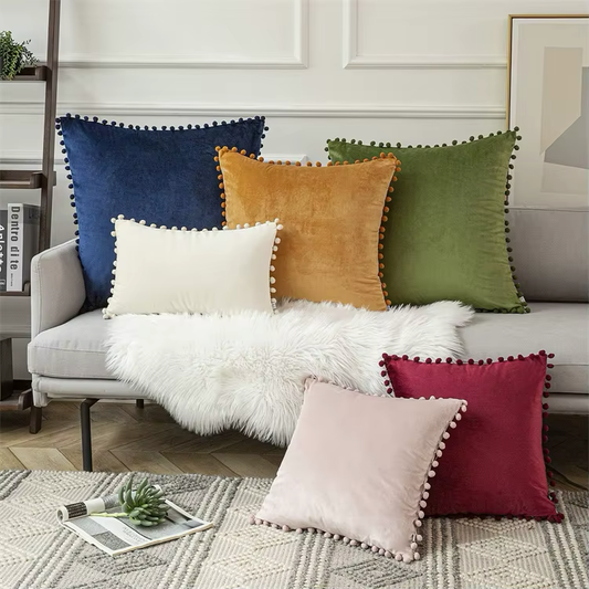 Velvet Dream Pom Pillow Cover (12 Colors)
