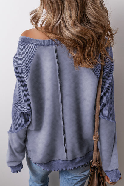 Oversized Waffle Sweatshirt (Blue)
