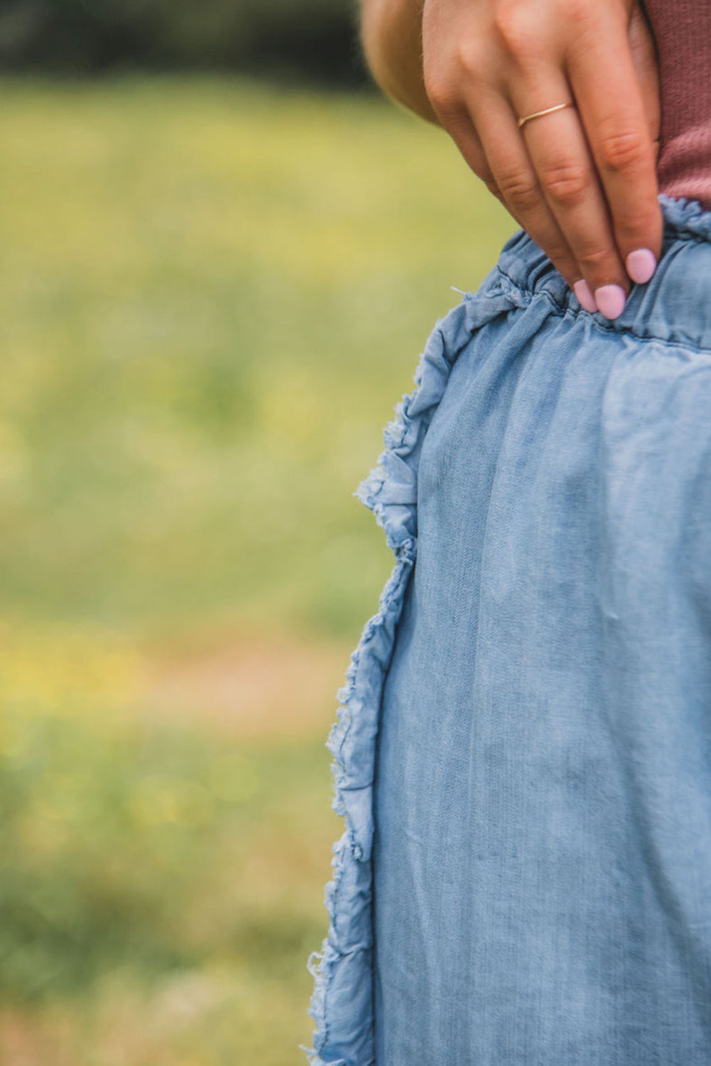 Light Wash Ruffled Wide Leg Jeans