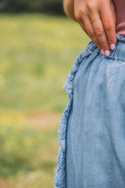 Light Wash Ruffled Wide Leg Jeans