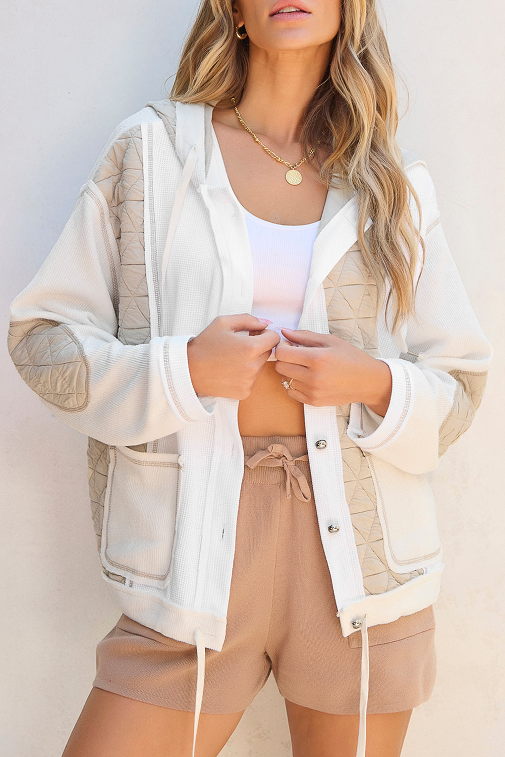Carrie Quilt Hoodie (Ivory/Beige)