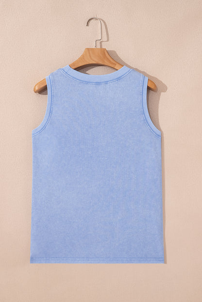 Mineral Wash Patch Tank Top (Blue)