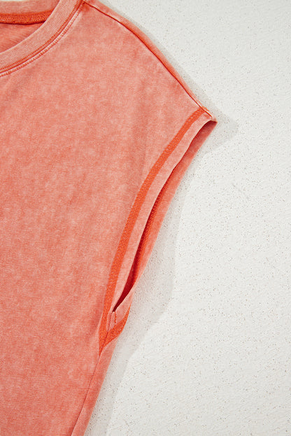 Mineral Wash Pocket Shirt Long Dress (Orange)