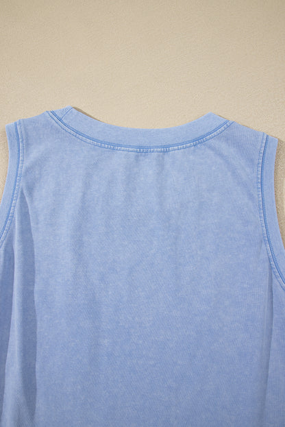 Mineral Wash Patch Tank Top (Blue)