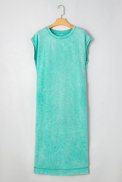 Mineral Wash Pocket Shirt Long Dress (Aqua)