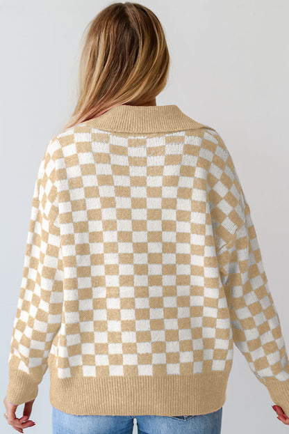 Cozy Brulee Checkered Sweater