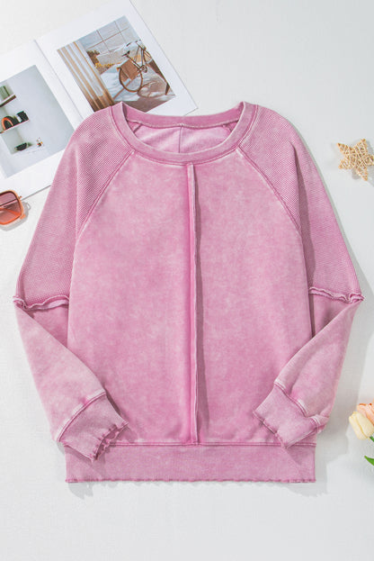 Oversized Waffle Sweatshirt (Pink)