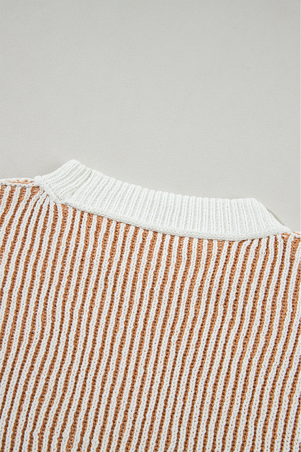 Beige Striped Knit Contrast Loose Sweater