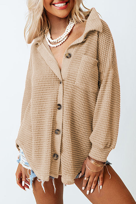 Khaki Waffle Button Up Top (In-Stock) - 2XL