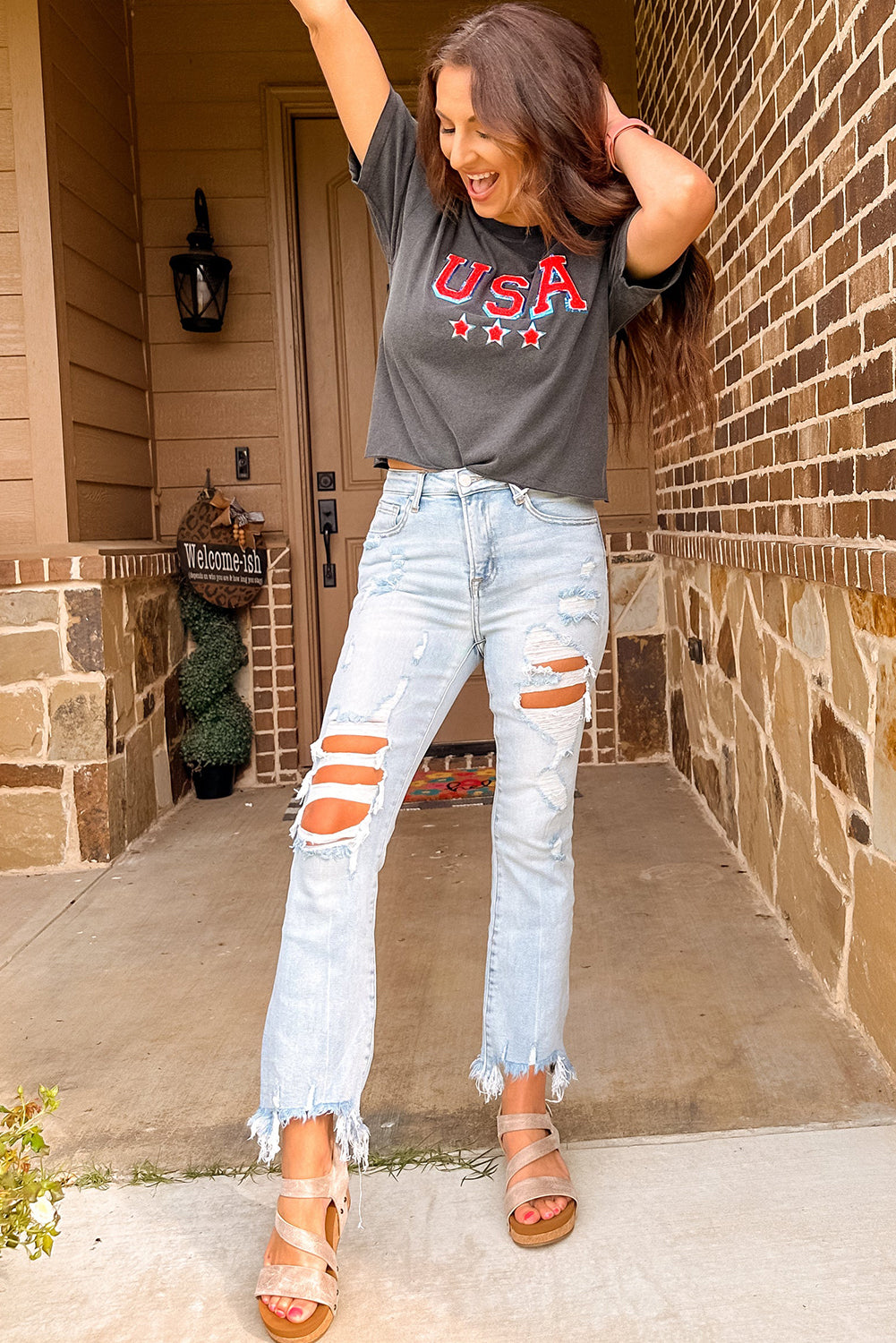 Slim Fit Distressed Jeans