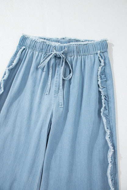 Light Wash Ruffled Wide Leg Jeans