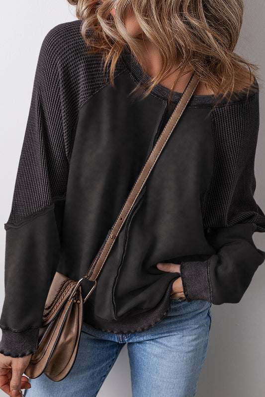 Oversized Waffle Sweatshirt (Black)