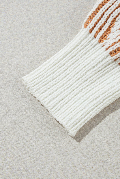 Beige Striped Knit Contrast Loose Sweater